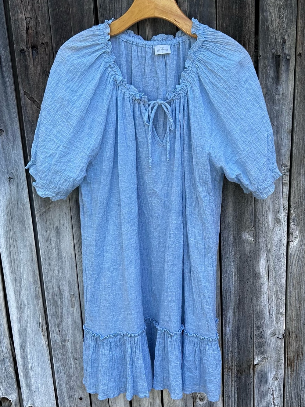 Pour Les Femme Organic Cotton Puff Sleeve Nightie Nightgown Sleep Dress Blue XL